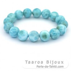 Bracelet of 16 Larimar Beads - 13 to 13.2 mm - 17 cm - 52 gr