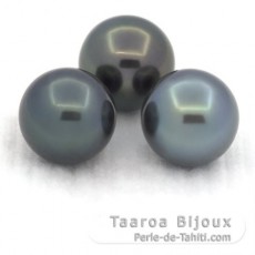 Lot of 3 Tahitian Pearls Round C from 10 to 10.2 mm