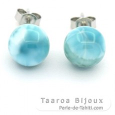 Rhodiated Sterling Silver Earrings and 2 Larimars - 9.4 mm - 2.5 gr