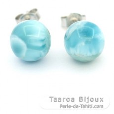 Rhodiated Sterling Silver Earrings and 2 Larimars - 9.3 mm - 2.5 gr