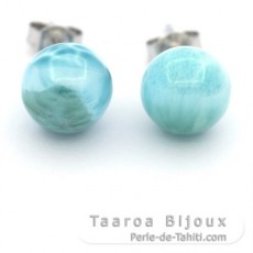 Rhodiated Sterling Silver Earrings and 2 Larimars - 9.4 mm - 2.5 gr