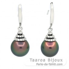 Rhodiated Sterling Silver Earrings and 2 Tahitian Pearls Semi-Baroque A & B 10 mm