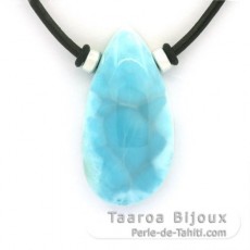 Leather Necklace and 1 Larimar - 36 x 19 x 10 mm - 11.8 gr