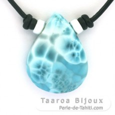 Leather Necklace and 1 Larimar - 32 x 24 x 9.7 mm - 11.3 gr