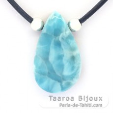 Leather Necklace and 1 Larimar - 36 x 21 x 9 mm - 11.5 gr