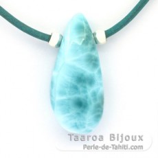 Leather Necklace and 1 Larimar - 37 x 17 x 10.8 mm - 10.8 gr