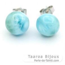 Rhodiated Sterling Silver Earrings and 2 Larimars - 9.4 mm - 2.5 gr