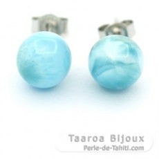 Rhodiated Sterling Silver Earrings and 2 Larimars - 8.6 mm - 1.9 gr
