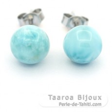 Rhodiated Sterling Silver Earrings and 2 Larimars - 8.4 mm - 1.8 gr