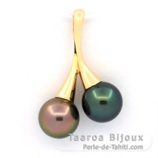 18K solid Gold Pendant and 2 Tahitian Pearls Round B+ 9.5 mm