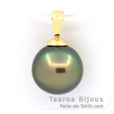 18K solid Gold Pendant and 1 Tahitian Pearl Near Round B 9.8 mm