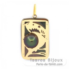 18K Gold + Mother-of-Pearl Pendant and 1 half Tahitian Pearl - Dimensions = 28 x 19 mm - Shark