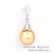 Rhodiated Sterling Silver Pendant and 1 Australian Pearl Semi-Baroque B 10.3 mm