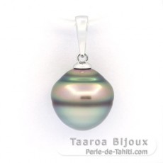 Rhodiated Sterling Silver Pendant and 1 Tahitian Pearl Ringed C 11.3 mm
