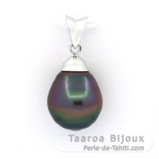 Rhodiated Sterling Silver Pendant and 1 Tahitian Pearl Semi-Baroque C 10.2 mm