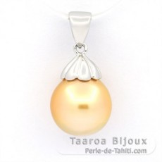 Rhodiated Sterling Silver Pendant and 1 Australian Pearl Semi-Baroque B/C 11.3 mm