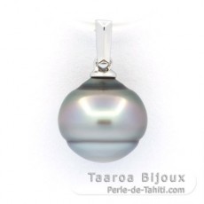 Rhodiated Sterling Silver Pendant and 1 Tahitian Pearl Ringed C 11 mm