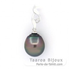 Rhodiated Sterling Silver Pendant and 1 Tahitian Pearl Ringed C 12.2 mm