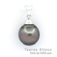 Rhodiated Sterling Silver Pendant and 1 Tahitian Pearl Ringed B/C 11.5 mm