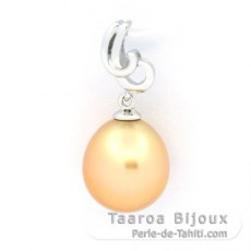 Rhodiated Sterling Silver Pendant and 1 Australian Pearl Semi-Baroque C 11.1 mm