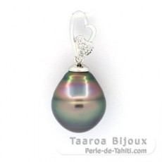 Rhodiated Sterling Silver Pendant and 1 Tahitian Pearl Ringed C 12.6 mm
