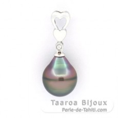 Rhodiated Sterling Silver Pendant and 1 Tahitian Pearl Ringed B 10.7 mm