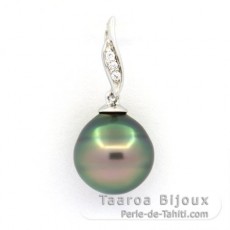 Rhodiated Sterling Silver Pendant and 1 Tahitian Pearl Ringed B 10.3 mm