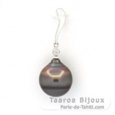 Rhodiated Sterling Silver Pendant and 1 Tahitian Pearl Ringed B/C 12.2 mm