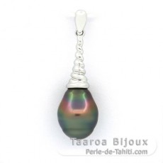 Rhodiated Sterling Silver Pendant and 1 Tahitian Pearl Ringed C 9.4 mm