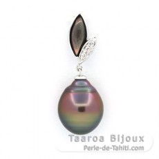 Rhodiated Sterling Silver Pendant and 1 Tahitian Pearl Ringed B 11.4 mm