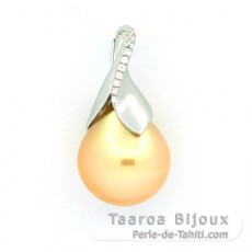 Rhodiated Sterling Silver Pendant and 1 Australian Pearl Semi-Baroque C 12.4 mm