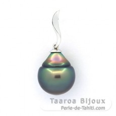 Rhodiated Sterling Silver Pendant and 1 Tahitian Pearl Ringed B 11.8 mm