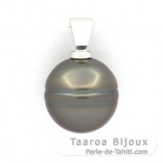 Rhodiated Sterling Silver Pendant and 1 Tahitian Pearl Ringed C 13.1 mm