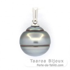 Rhodiated Sterling Silver Pendant and 1 Tahitian Pearl Ringed B/C 12.2 mm