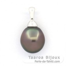 Rhodiated Sterling Silver Pendant and 1 Tahitian Pearl Semi-Baroque B 10.3 mm