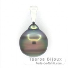 Rhodiated Sterling Silver Pendant and 1 Tahitian Pearl Ringed B 13.6 mm