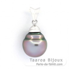 Rhodiated Sterling Silver Pendant and 1 Tahitian Pearl Ringed C 10.1 mm