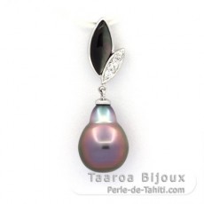 Rhodiated Sterling Silver Pendant and 1 Tahitian Pearl Semi-Baroque B 9.7 mm