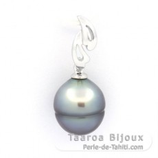 Rhodiated Sterling Silver Pendant and 1 Tahitian Pearl Ringed C 10.7 mm