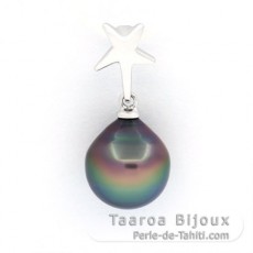 Rhodiated Sterling Silver Pendant and 1 Tahitian Pearl Semi-Baroque C 10.7 mm