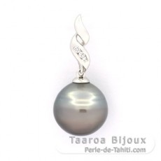 Rhodiated Sterling Silver Pendant and 1 Tahitian Pearl Ringed C 11.9 mm