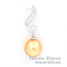 Rhodiated Sterling Silver Pendant and 1 Australian Pearl Semi-Baroque B 11.5 mm