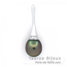 Rhodiated Sterling Silver Pendant and 1 Tahitian Pearl Semi-Baroque B 10 mm