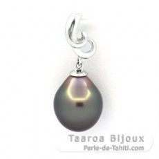 Rhodiated Sterling Silver Pendant and 1 Tahitian Pearl Semi-Baroque B 10 mm