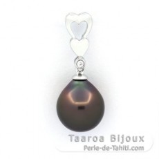 Rhodiated Sterling Silver Pendant and 1 Tahitian Pearl Semi-Baroque B 10.2 mm