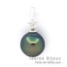 Rhodiated Sterling Silver Pendant and 1 Tahitian Pearl Semi-Baroque BC 11 mm