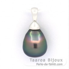 Rhodiated Sterling Silver Pendant and 1 Tahitian Pearl Semi-Baroque C 9.5 mm