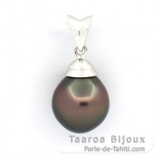 Rhodiated Sterling Silver Pendant and 1 Tahitian Pearl Semi-Baroque B/C 9.7 mm