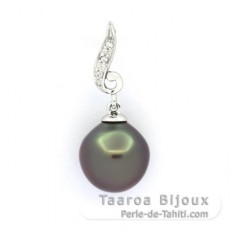 Rhodiated Sterling Silver Pendant and 1 Tahitian Pearl Semi-Baroque B 10 mm