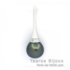 Rhodiated Sterling Silver Pendant and 1 Tahitian Pearl Semi-Baroque B/C 10.3 mm